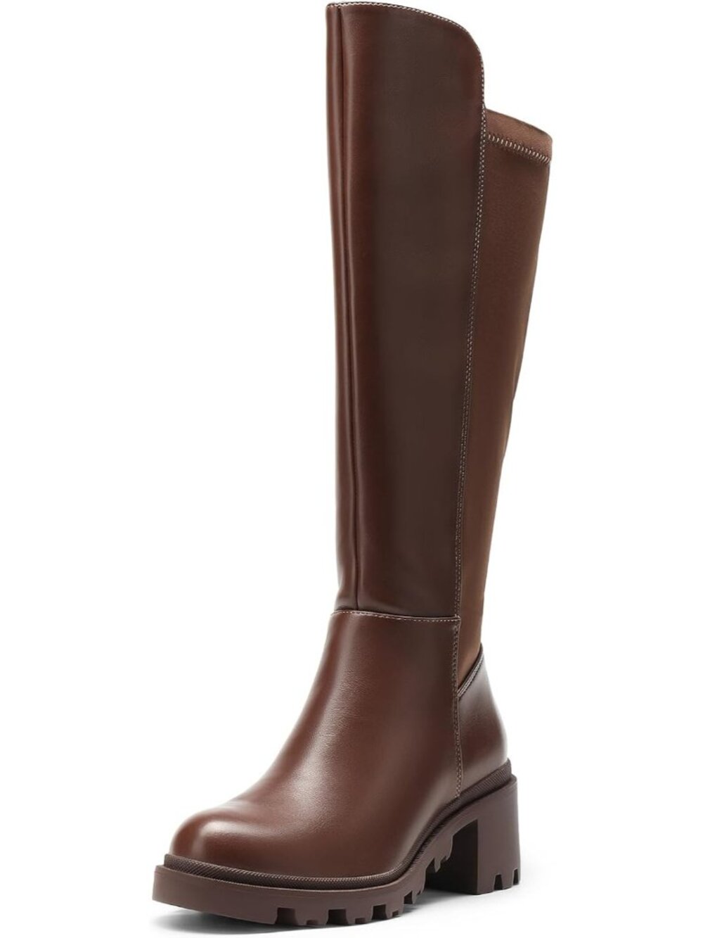 DREAM PAIRS Women's Light Brown Knee High Platform Chunky Boots Round Toe Boots